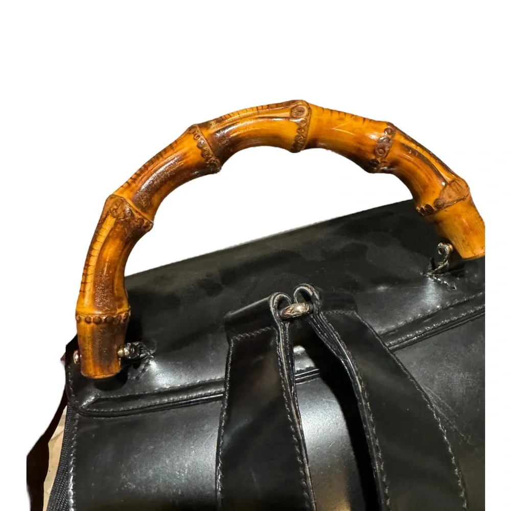 GUCCI Bamboo Patent Leather/Canvas Backpack Black with Dust Bag vintage